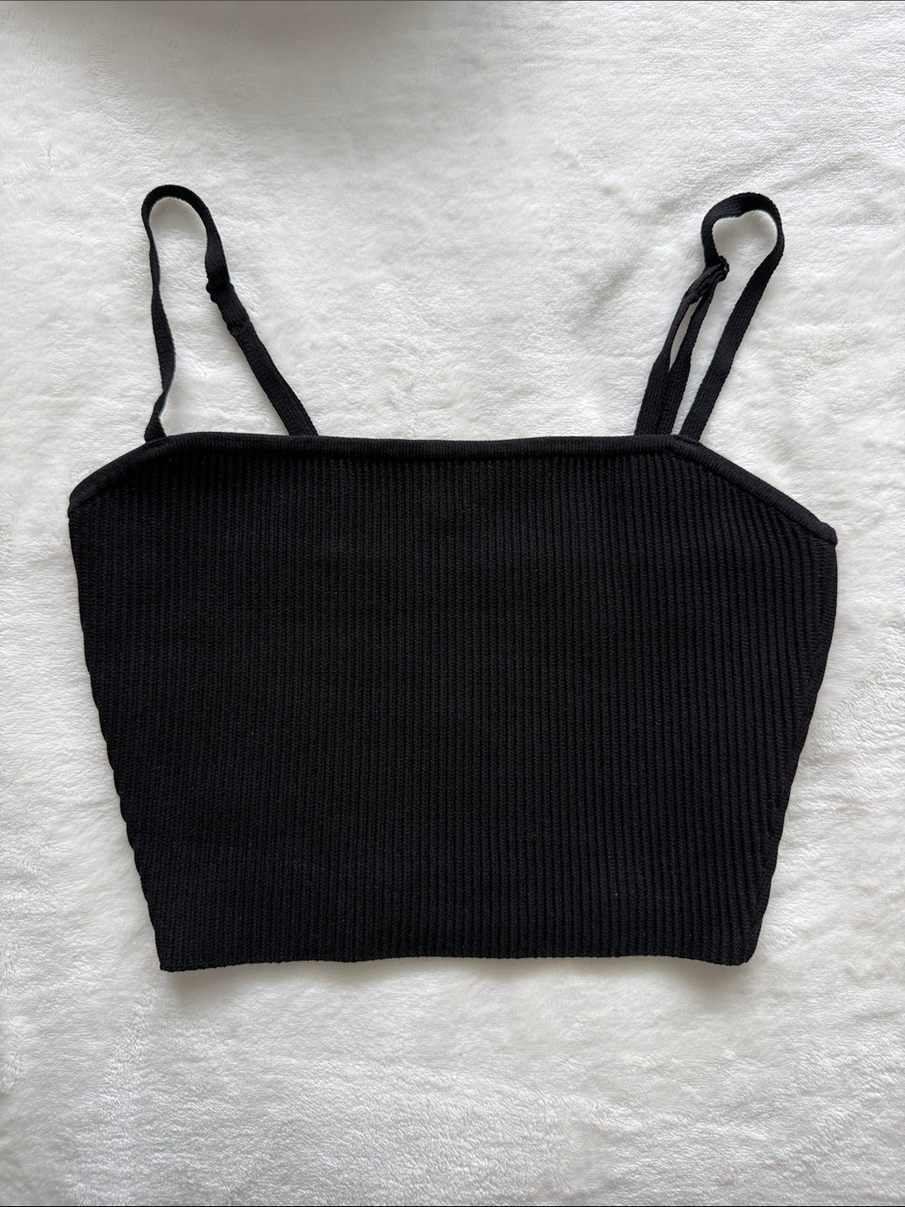 Aritzia Black Ribbed Square-Neck Crop Tank